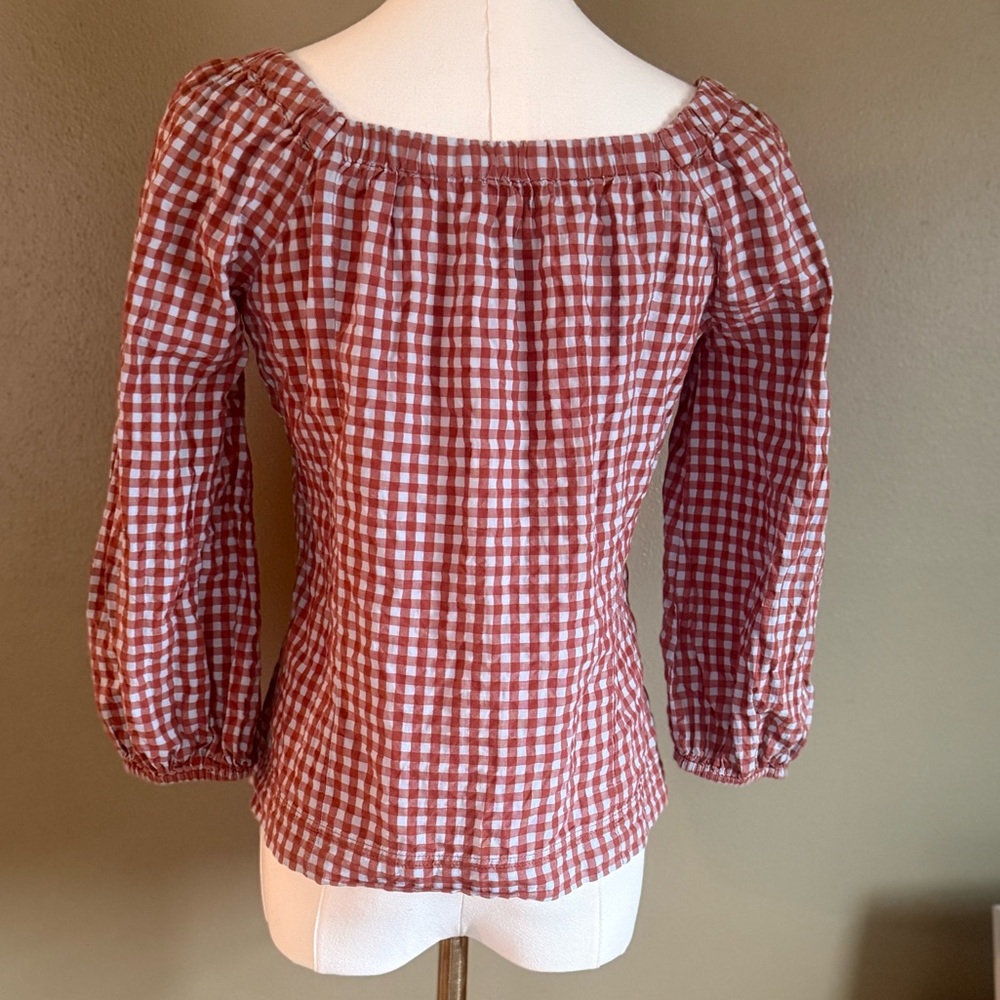 Madewell Rust Gingham Square-Neck Button Blouse - image 7